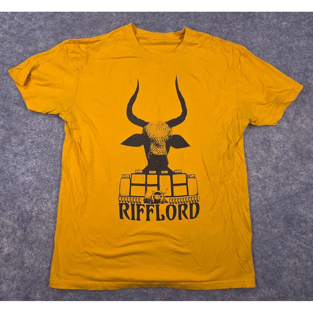Rifflord Band Graphic T-Shirt Mustard Yellow Stoner Rock Doom Metal Mens Medium